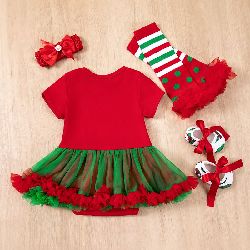 2024 children's Christmas baby dress 4-piece set,cartoon Santa Claus holiday set,ruffled A-line skirt,soft texture,skin friendly and comfortable,easy to put on and take off,beautiful and generous