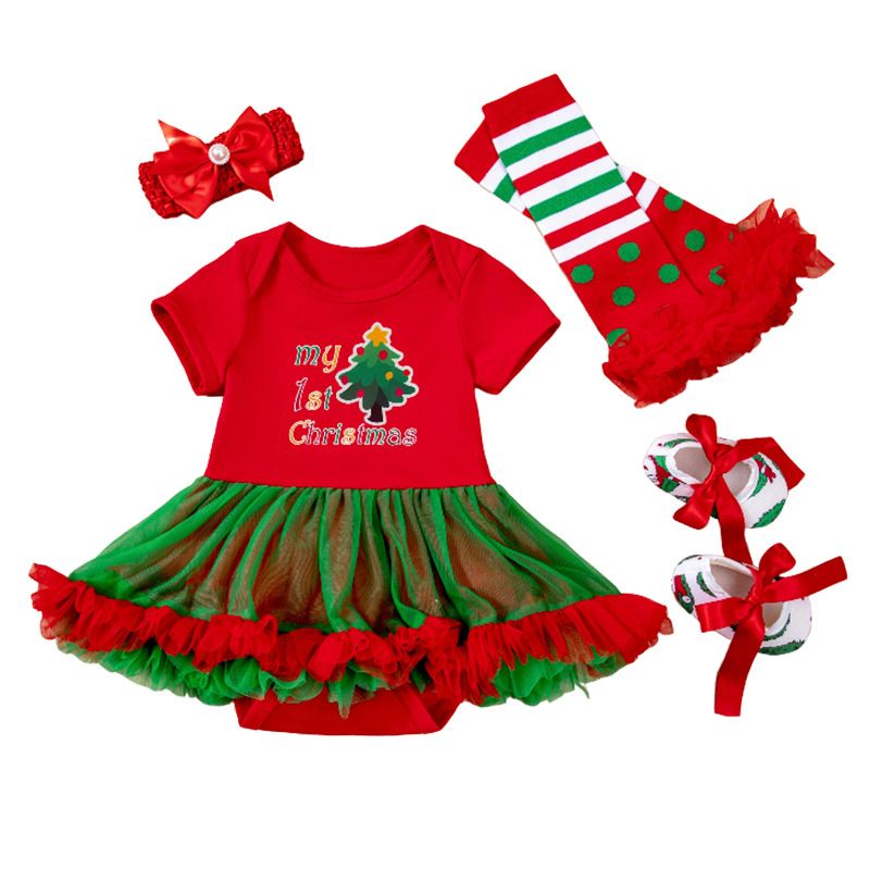2024 children's Christmas baby dress 4-piece set,cartoon Santa Claus holiday set,ruffled A-line skirt,soft texture,skin friendly and comfortable,easy to put on and take off,beautiful and generous