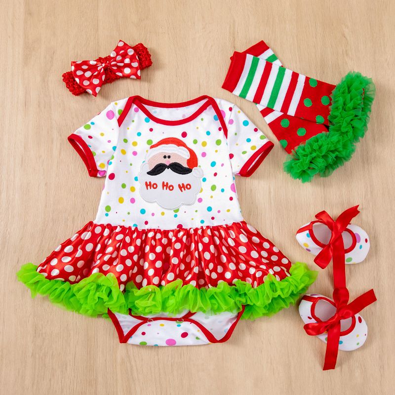 2024 children's Christmas baby dress 4-piece set,cartoon Santa Claus holiday set,ruffled A-line skirt,soft texture,skin friendly and comfortable,easy to put on and take off,beautiful and generous