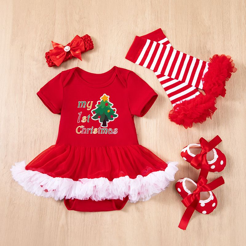 2024 children's Christmas baby dress 4-piece set,cartoon Santa Claus holiday set,ruffled A-line skirt,soft texture,skin friendly and comfortable,easy to put on and take off,beautiful and generous