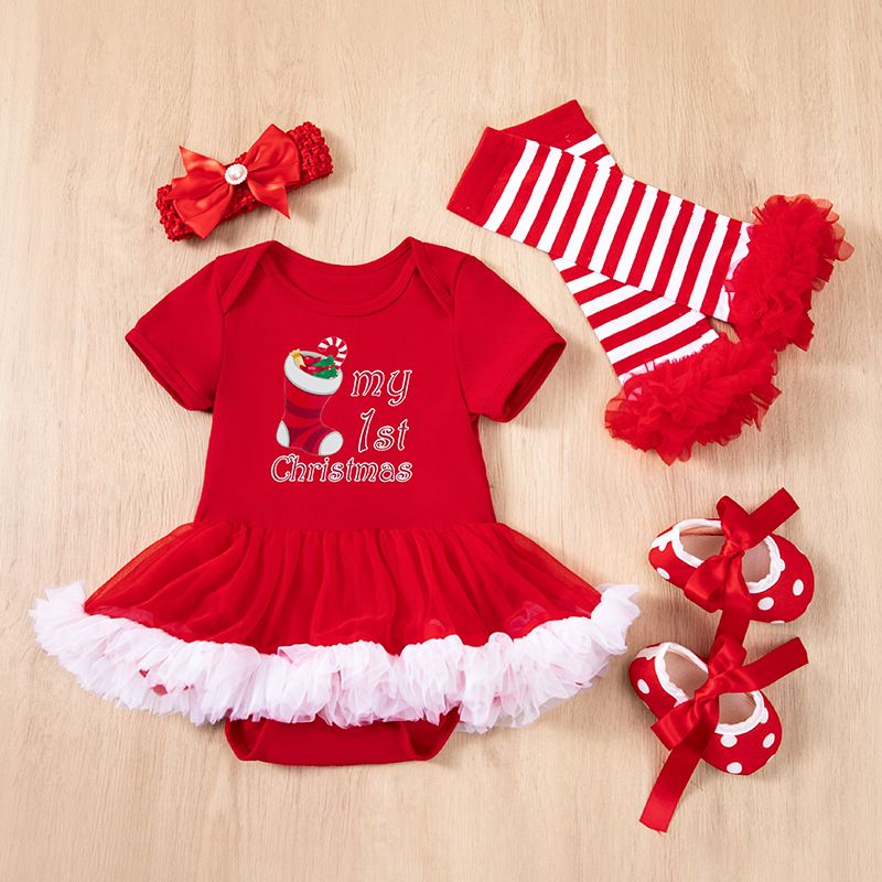 2024 children's Christmas baby dress 4-piece set,cartoon Santa Claus holiday set,ruffled A-line skirt,soft texture,skin friendly and comfortable,easy to put on and take off,beautiful and generous