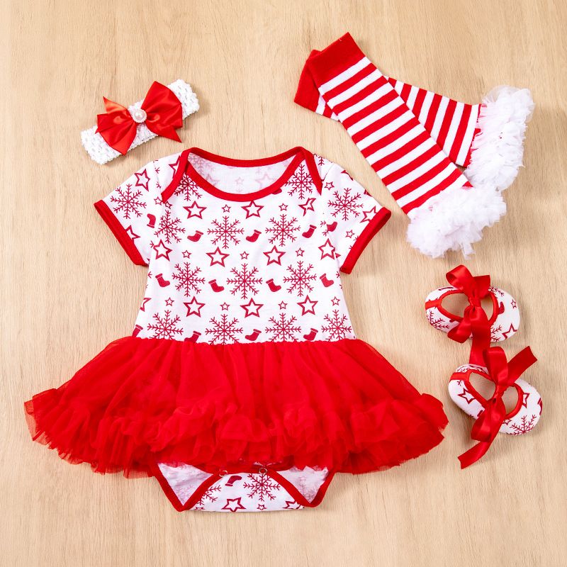 2024 children's Christmas baby dress 4-piece set,cartoon Santa Claus holiday set,ruffled A-line skirt,soft texture,skin friendly and comfortable,easy to put on and take off,beautiful and generous