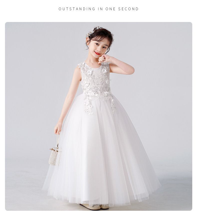 2024 new children's dress princess dress, high-end fluffy dress for wedding flower girls, stylish performance dress for girls' piano hosts, trendy mesh dress, popular European and American styles