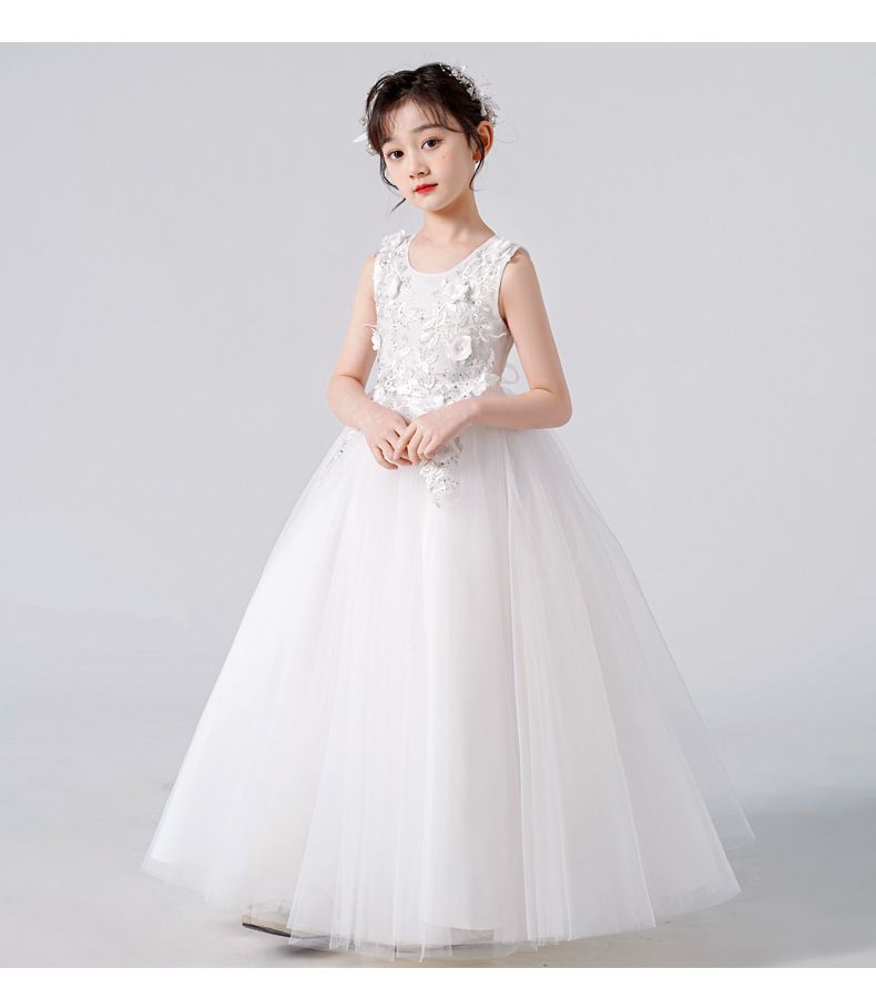 2024 new children's dress princess dress, high-end fluffy dress for wedding flower girls, stylish performance dress for girls' piano hosts, trendy mesh dress, popular European and American styles