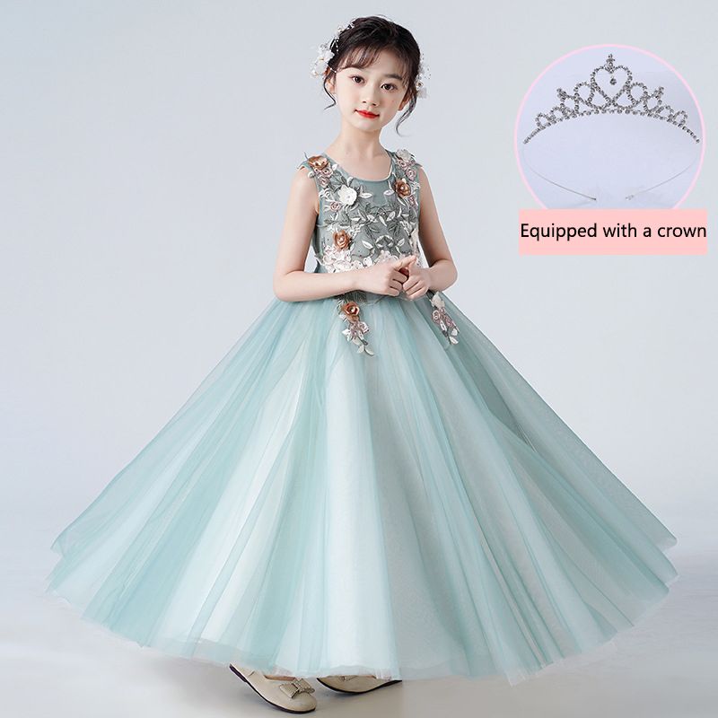 2024 new children's dress princess dress, high-end fluffy dress for wedding flower girls, stylish performance dress for girls' piano hosts, trendy mesh dress, popular European and American styles