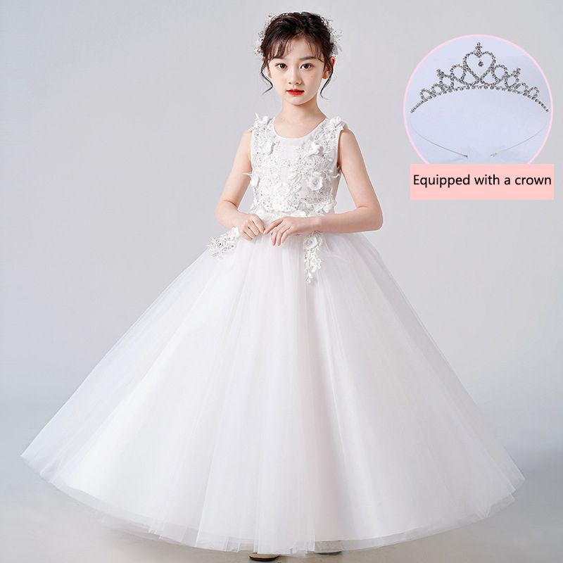 2024 new children's dress princess dress, high-end fluffy dress for wedding flower girls, stylish performance dress for girls' piano hosts, trendy mesh dress, popular European and American styles