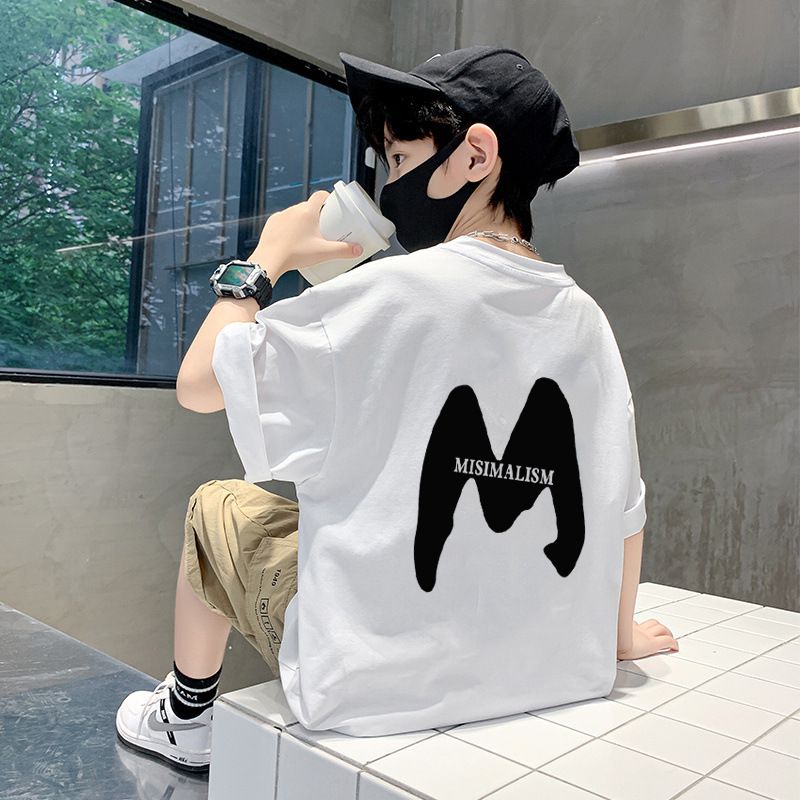 New trendy street style children's clothing,boys' t-shirts with short sleeves,summer children's mid to large boys' tops with half sleeves,autumn innerwear with trendy ins,soft breathable,comfortable