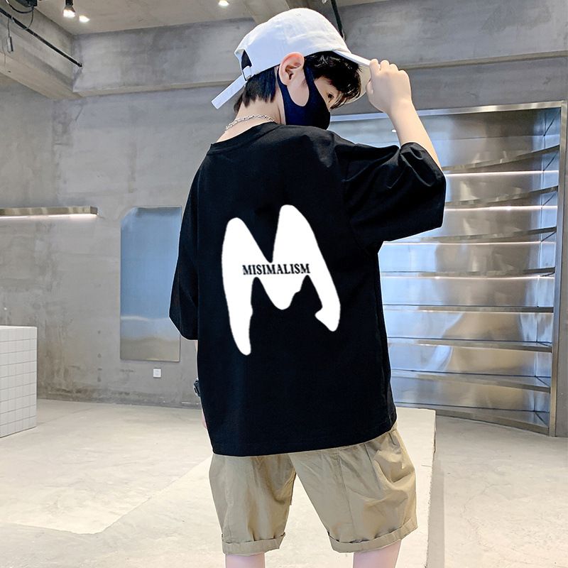 New trendy street style children's clothing,boys' t-shirts with short sleeves,summer children's mid to large boys' tops with half sleeves,autumn innerwear with trendy ins,soft breathable,comfortable