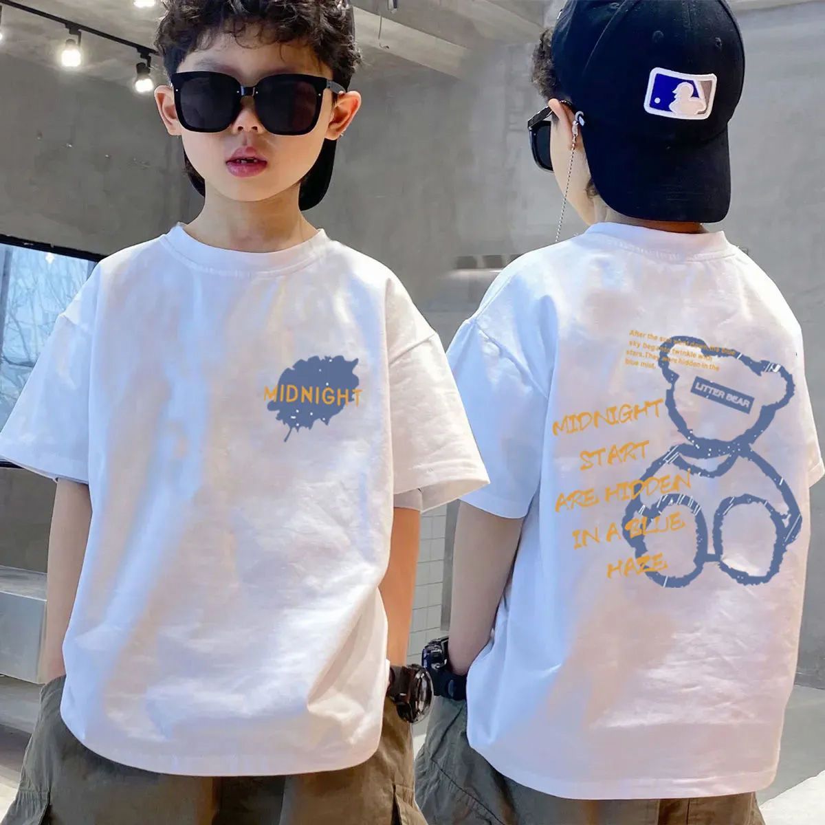New trendy street style children's clothing,boys' t-shirts with short sleeves,summer children's mid to large boys' tops with half sleeves,autumn innerwear with trendy ins,soft breathable,comfortable