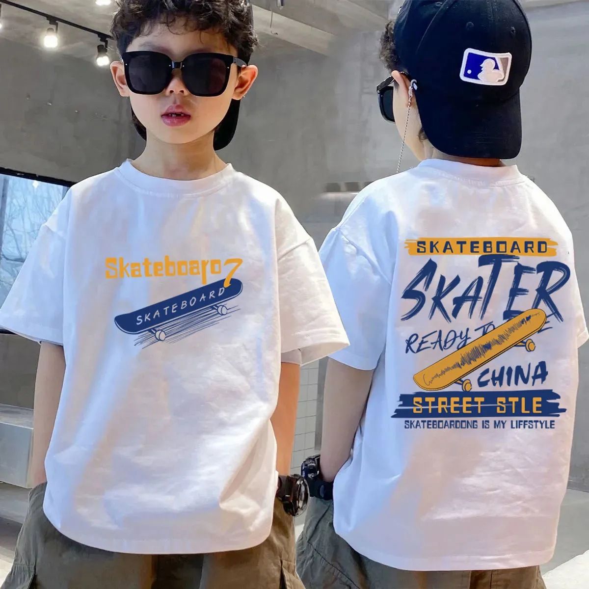 New trendy street style children's clothing,boys' t-shirts with short sleeves,summer children's mid to large boys' tops with half sleeves,autumn innerwear with trendy ins,soft breathable,comfortable