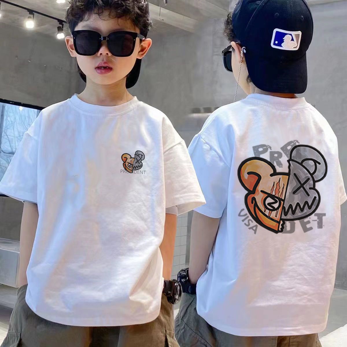 New trendy street style children's clothing,boys' t-shirts with short sleeves,summer children's mid to large boys' tops with half sleeves,autumn innerwear with trendy ins,soft breathable,comfortable