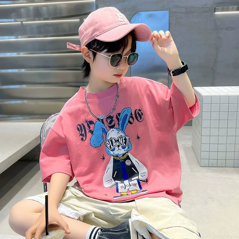 New trendy street style children's clothing,boys' t-shirts with short sleeves,summer children's mid to large boys' tops with half sleeves,autumn innerwear with trendy ins,soft breathable,comfortable