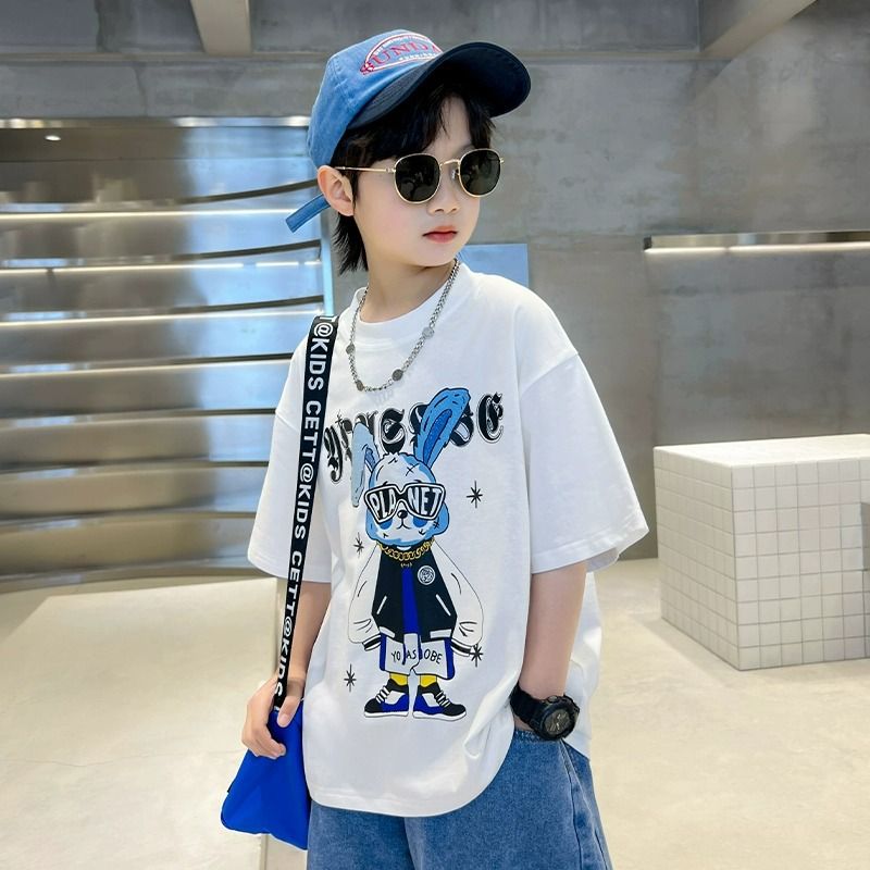 New trendy street style children's clothing,boys' t-shirts with short sleeves,summer children's mid to large boys' tops with half sleeves,autumn innerwear with trendy ins,soft breathable,comfortable