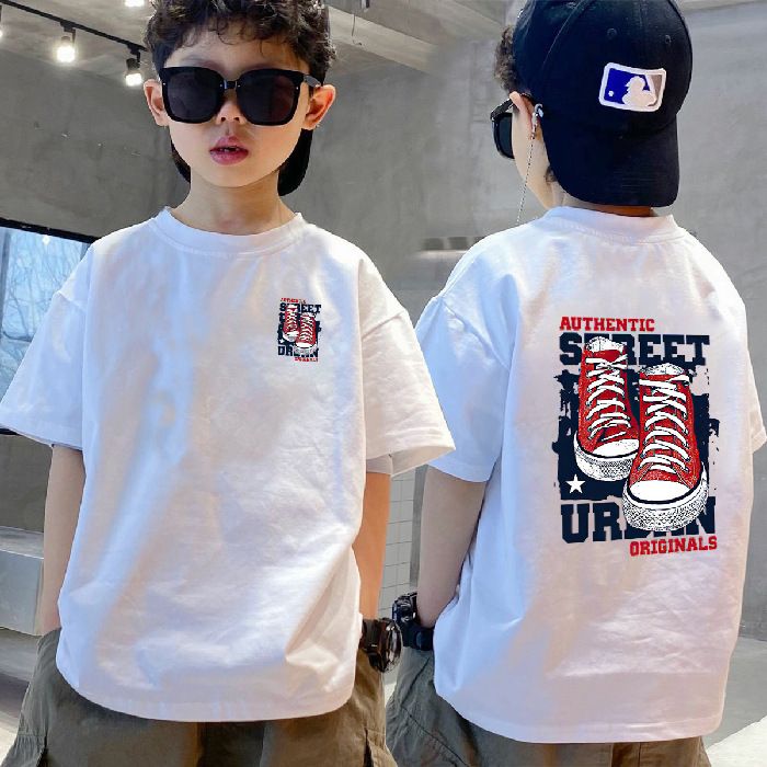 New trendy street style children's clothing,boys' t-shirts with short sleeves,summer children's mid to large boys' tops with half sleeves,autumn innerwear with trendy ins,soft breathable,comfortable