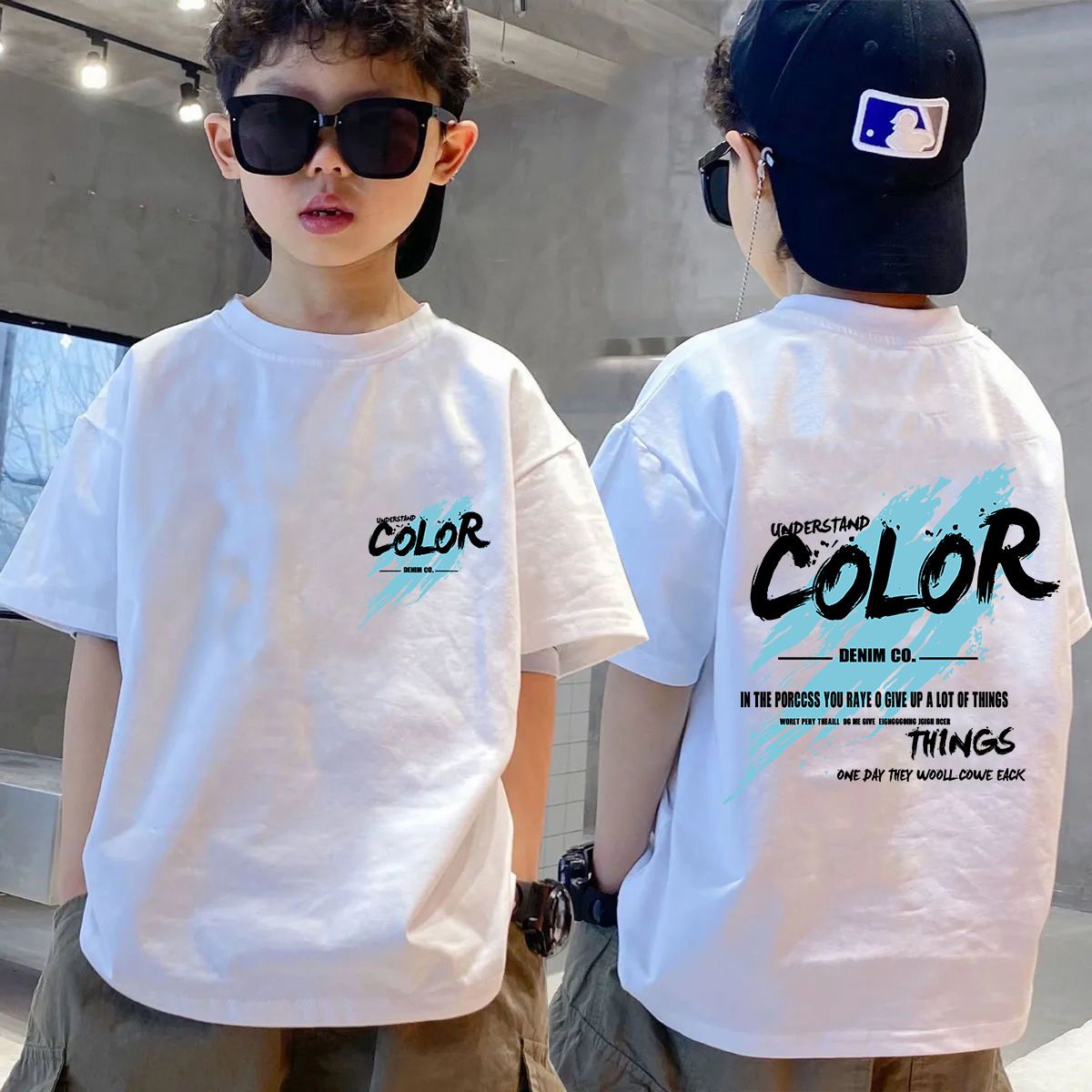 New trendy street style children's clothing,boys' t-shirts with short sleeves,summer children's mid to large boys' tops with half sleeves,autumn innerwear with trendy ins,soft breathable,comfortable