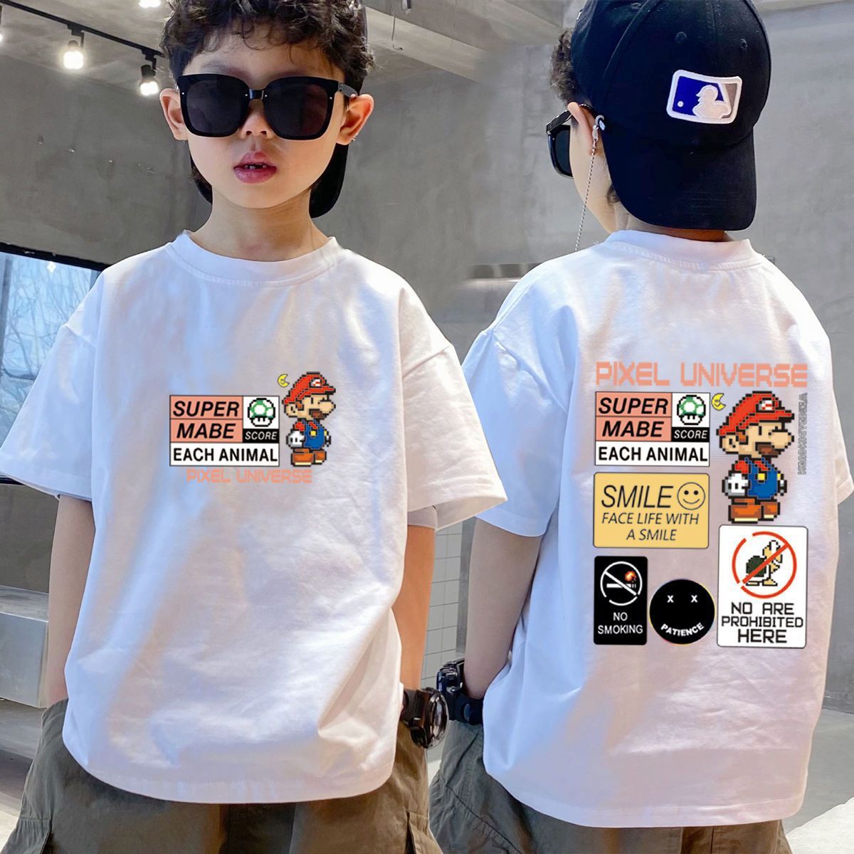 New trendy street style children's clothing,boys' t-shirts with short sleeves,summer children's mid to large boys' tops with half sleeves,autumn innerwear with trendy ins,soft breathable,comfortable