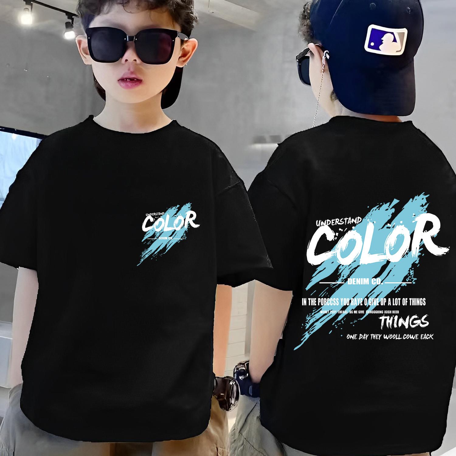 New trendy street style children's clothing,boys' t-shirts with short sleeves,summer children's mid to large boys' tops with half sleeves,autumn innerwear with trendy ins,soft breathable,comfortable