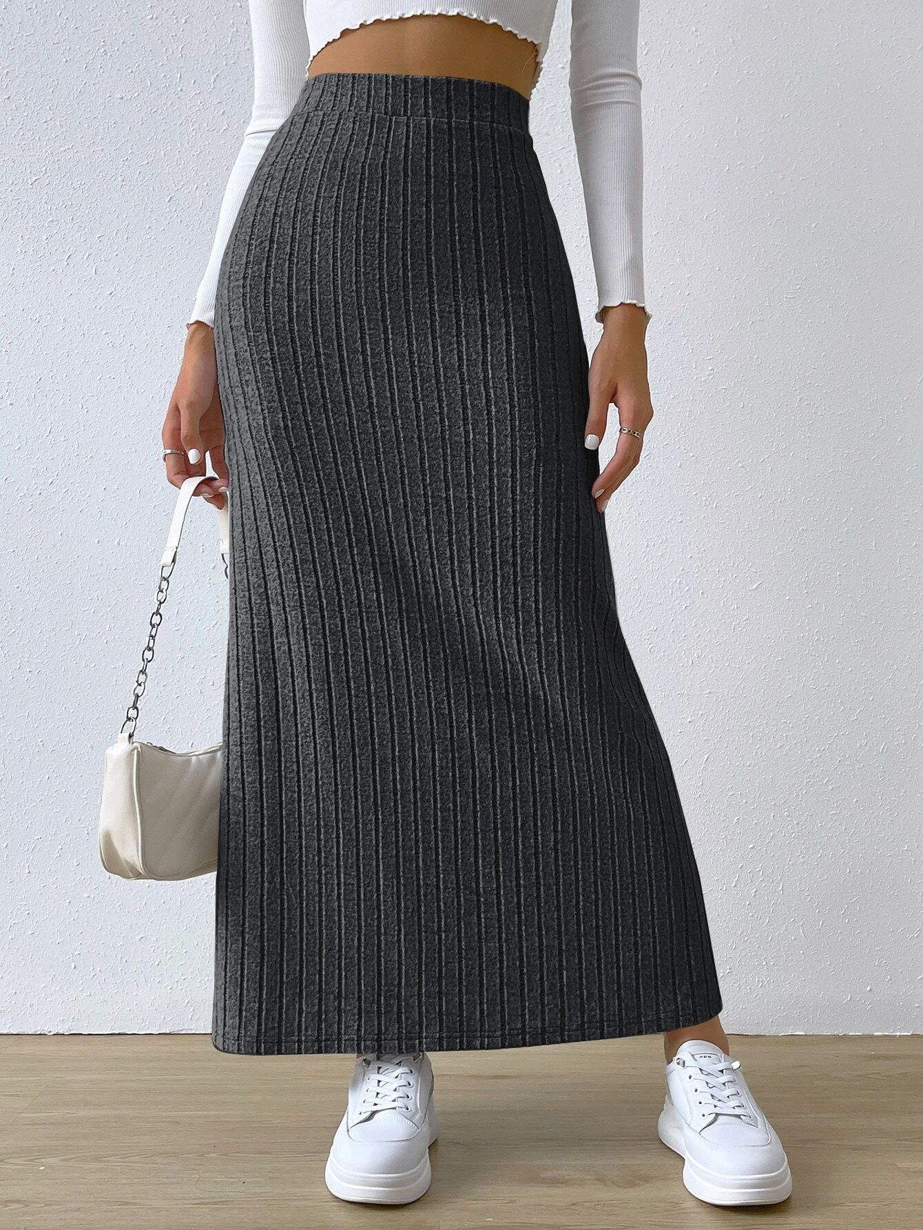 2024 new high waist side slit skirt,slim knit skirt women,fashionable long skirt,solid color elastic waist skirt,Tiktok Amazon popular,simple and casual,fashionable and versatile,soft and comfortable