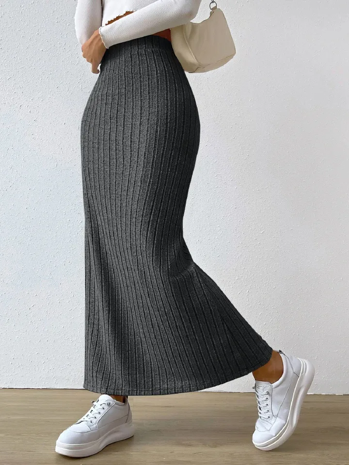 2024 new high waist side slit skirt,slim knit skirt women,fashionable long skirt,solid color elastic waist skirt,Tiktok Amazon popular,simple and casual,fashionable and versatile,soft and comfortable
