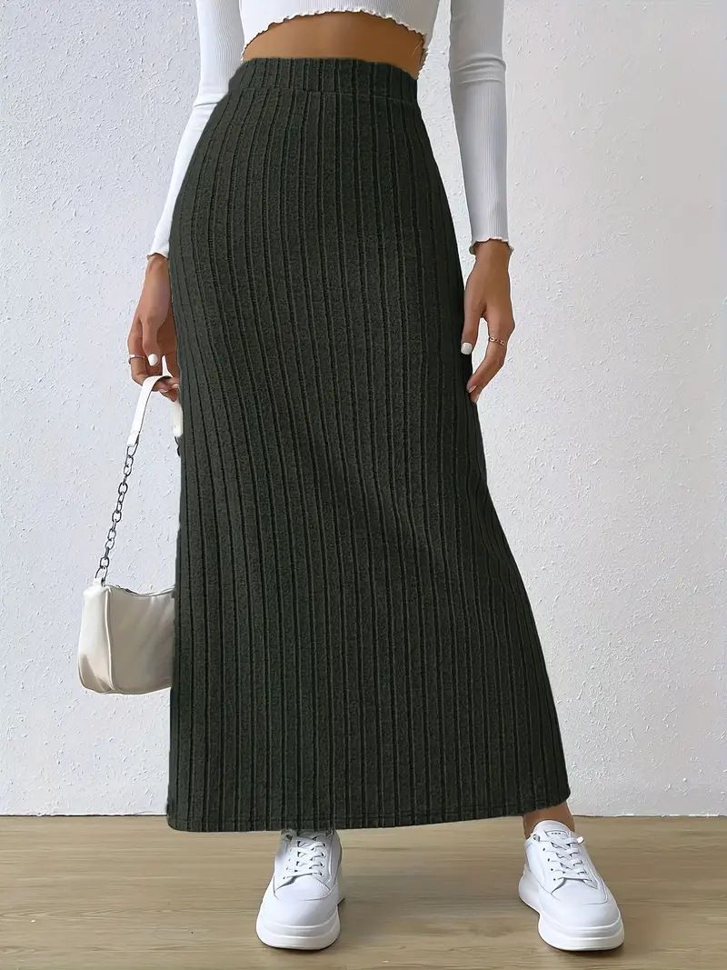 2024 new high waist side slit skirt,slim knit skirt women,fashionable long skirt,solid color elastic waist skirt,Tiktok Amazon popular,simple and casual,fashionable and versatile,soft and comfortable