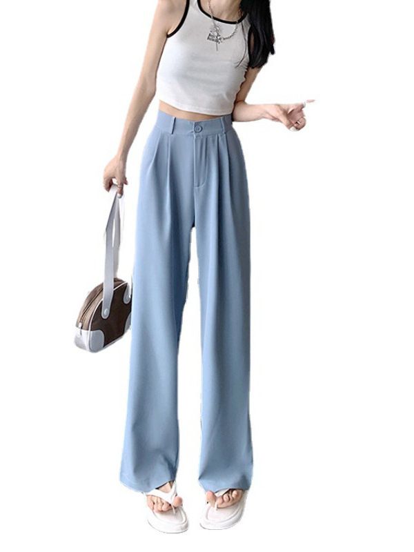 New pink high waist wide leg pants for women, 2024 candy color suit pants straight tube casual pants, slim western-style straight tube pants, simple and pure style, Tiktok popular style
