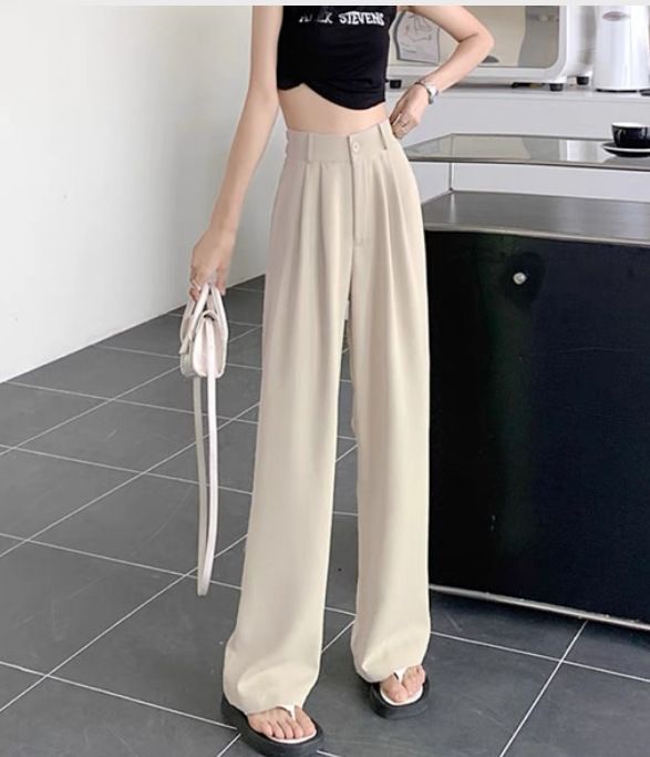 New pink high waist wide leg pants for women, 2024 candy color suit pants straight tube casual pants, slim western-style straight tube pants, simple and pure style, Tiktok popular style