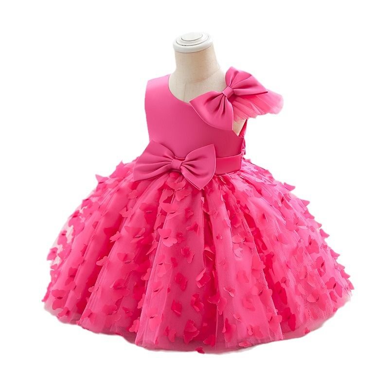 2024 new girls' princess dress,mesh children's dress, popular children's puffy dress, birthday hosting performance dress,slim waist cinched gauze dress, bow decoration sleeveless dress,skin friendly