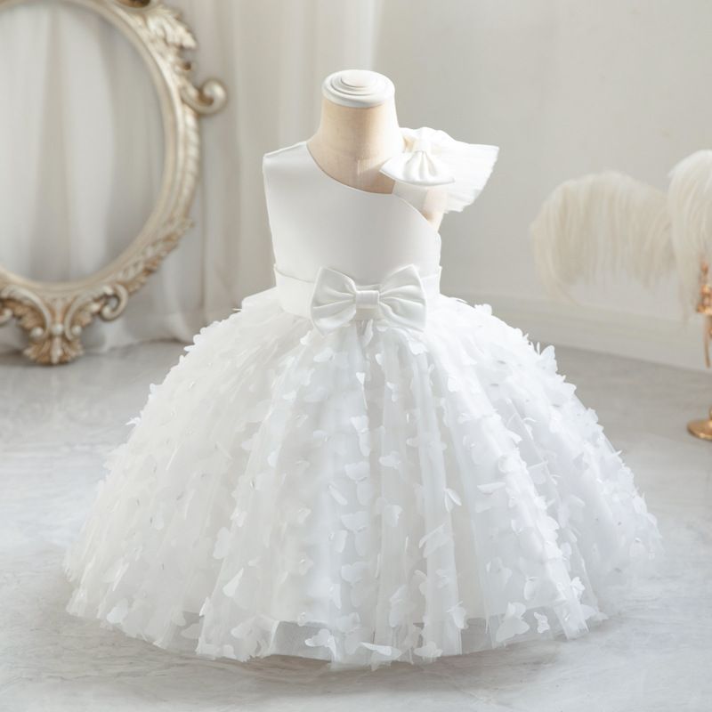 2024 new girls' princess dress,mesh children's dress, popular children's puffy dress, birthday hosting performance dress,slim waist cinched gauze dress, bow decoration sleeveless dress,skin friendly
