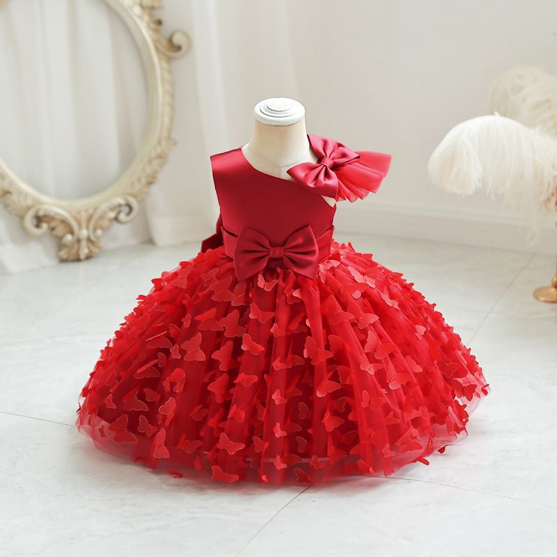2024 new girls' princess dress,mesh children's dress, popular children's puffy dress, birthday hosting performance dress,slim waist cinched gauze dress, bow decoration sleeveless dress,skin friendly