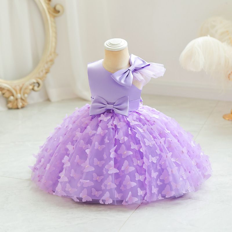 2024 new girls' princess dress,mesh children's dress, popular children's puffy dress, birthday hosting performance dress,slim waist cinched gauze dress, bow decoration sleeveless dress,skin friendly