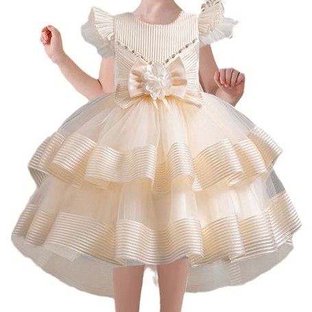 Hot selling girls' dress princess dress,camisole puffy dress,flower girl host chiffon dress,piano performance evening dress long dress,waist cinching A-line dress,fashionable butterfly sleeves,soft