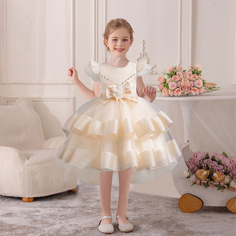 Hot selling girls' dress princess dress,camisole puffy dress,flower girl host chiffon dress,piano performance evening dress long dress,waist cinching A-line dress,fashionable butterfly sleeves,soft