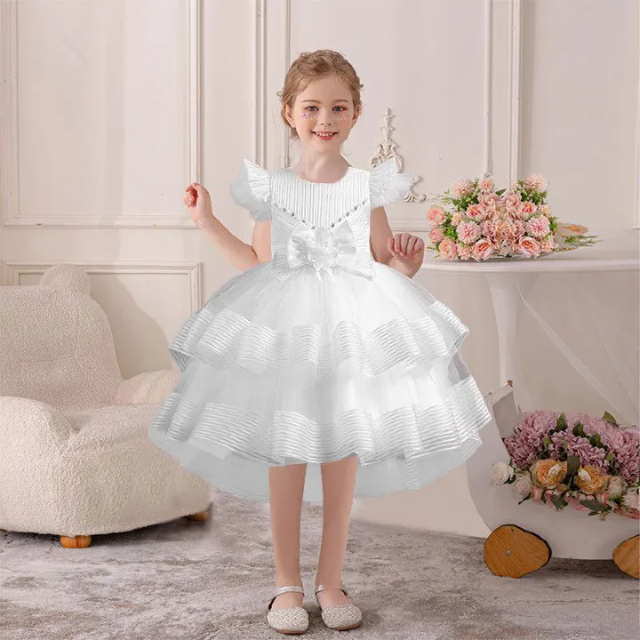 Hot selling girls' dress princess dress,camisole puffy dress,flower girl host chiffon dress,piano performance evening dress long dress,waist cinching A-line dress,fashionable butterfly sleeves,soft