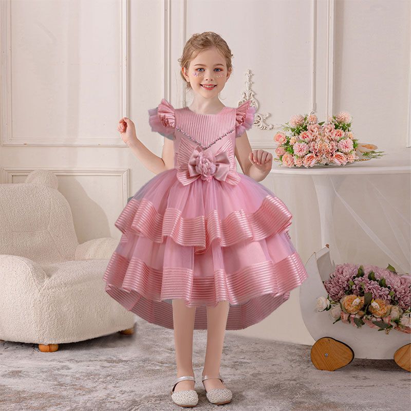 Hot selling girls' dress princess dress,camisole puffy dress,flower girl host chiffon dress,piano performance evening dress long dress,waist cinching A-line dress,fashionable butterfly sleeves,soft