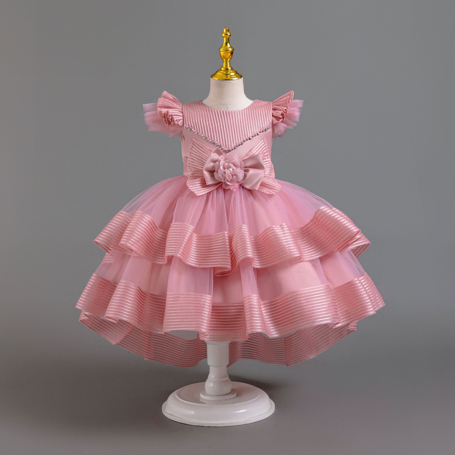 Hot selling girls' dress princess dress,camisole puffy dress,flower girl host chiffon dress,piano performance evening dress long dress,waist cinching A-line dress,fashionable butterfly sleeves,soft