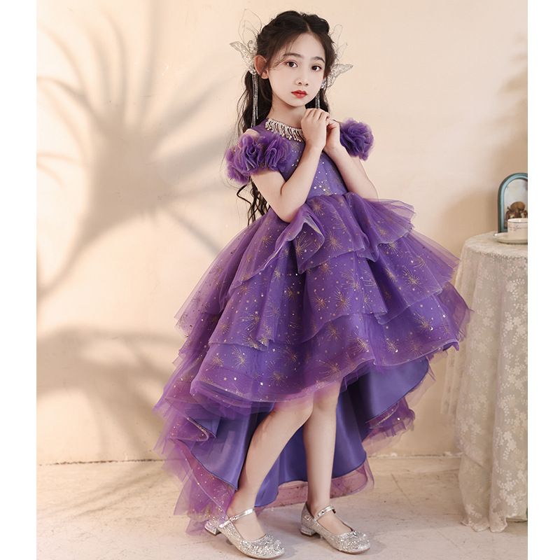 Hot selling children's dresses,birthday princess dresses,purple host flower girl evening dresses, little girl piano performance costumes,high-end luxury chiffon dresses,waist cinching A-line dresses