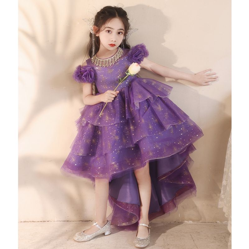 Hot selling children's dresses,birthday princess dresses,purple host flower girl evening dresses, little girl piano performance costumes,high-end luxury chiffon dresses,waist cinching A-line dresses