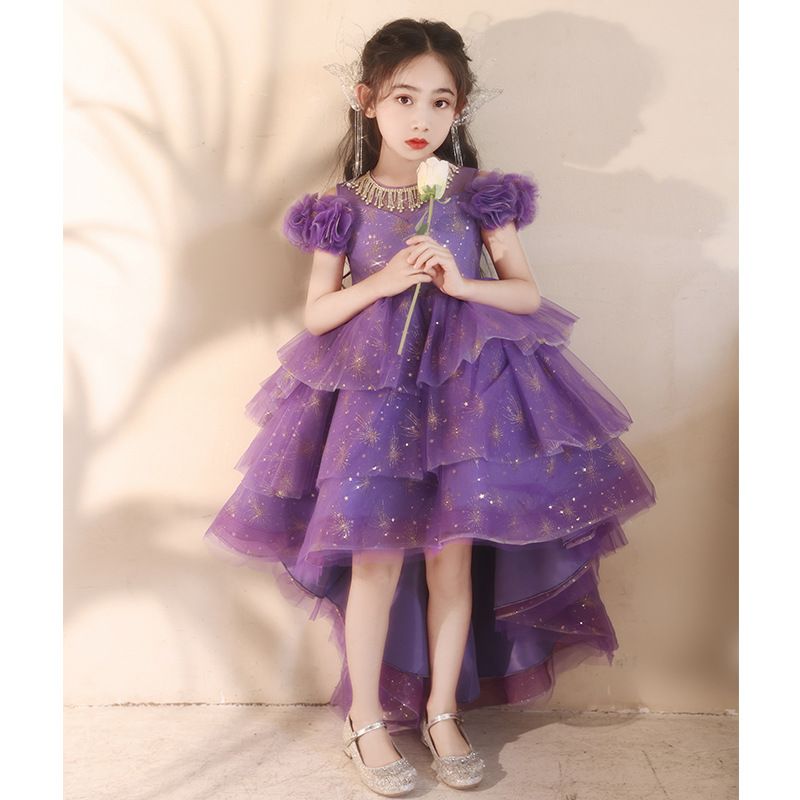 Hot selling children's dresses,birthday princess dresses,purple host flower girl evening dresses, little girl piano performance costumes,high-end luxury chiffon dresses,waist cinching A-line dresses