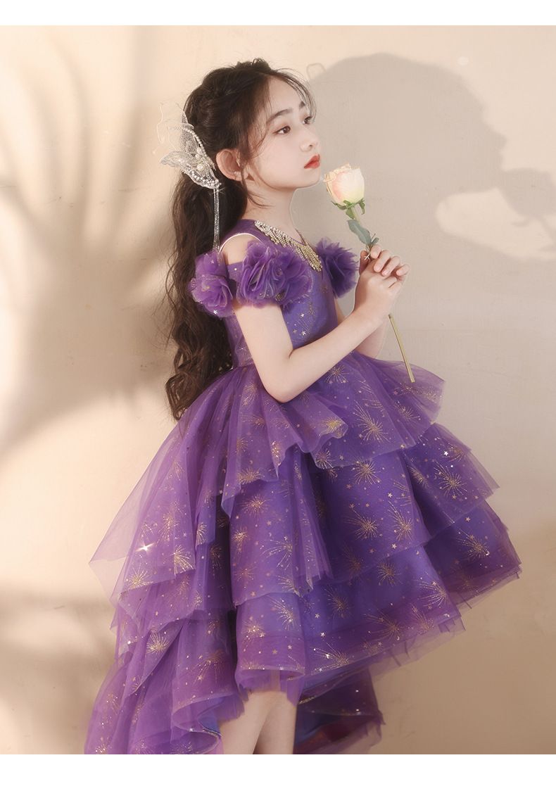 Hot selling children's dresses,birthday princess dresses,purple host flower girl evening dresses, little girl piano performance costumes,high-end luxury chiffon dresses,waist cinching A-line dresses
