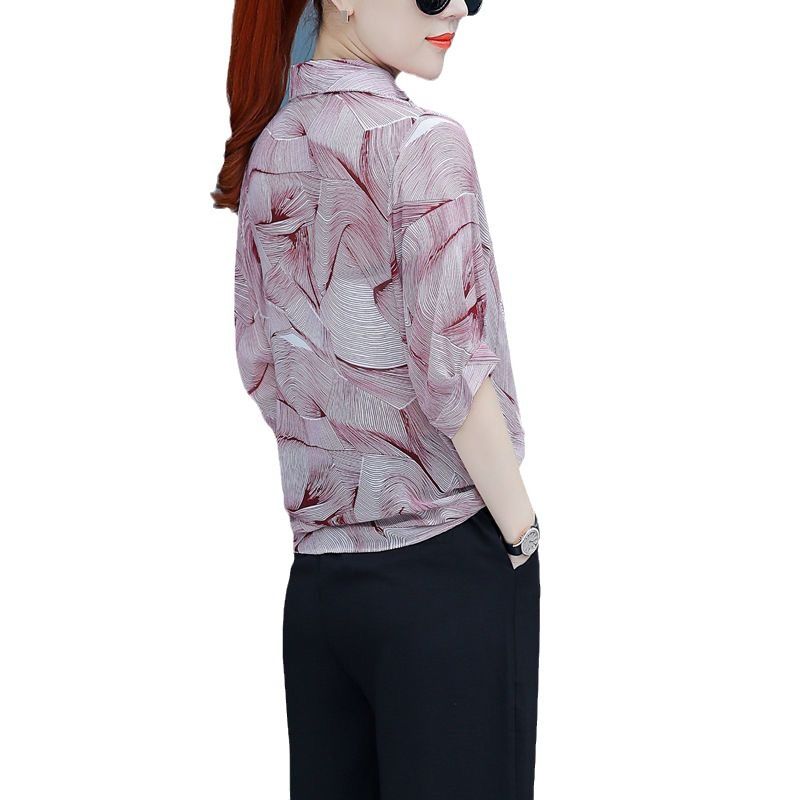 Fashionable floral chiffon top, women's 2024 spring/summer autumn short sleeved shirt, loose and stylish small shirt, belly covering slim fit T-shirt, lapel cardigan clothes, casual and versatile