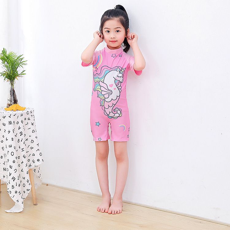 European and American cartoon children's swimsuits,cute boys and girls' swimsuits,one-piece baby quick drying swimsuits for small and medium-sized children,short sleeved dinosaur seahorse unicorn,soft
