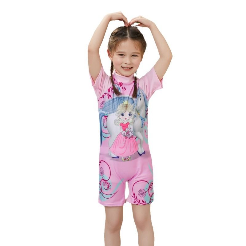 European and American cartoon children's swimsuits,cute boys and girls' swimsuits,one-piece baby quick drying swimsuits for small and medium-sized children,short sleeved dinosaur seahorse unicorn,soft