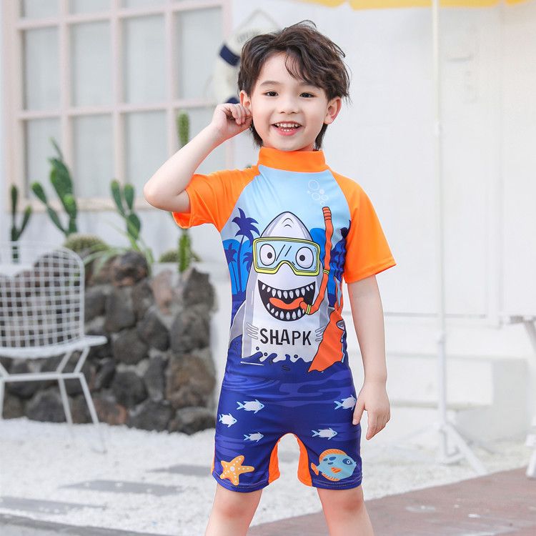 European and American cartoon children's swimsuits,cute boys and girls' swimsuits,one-piece baby quick drying swimsuits for small and medium-sized children,short sleeved dinosaur seahorse unicorn,soft
