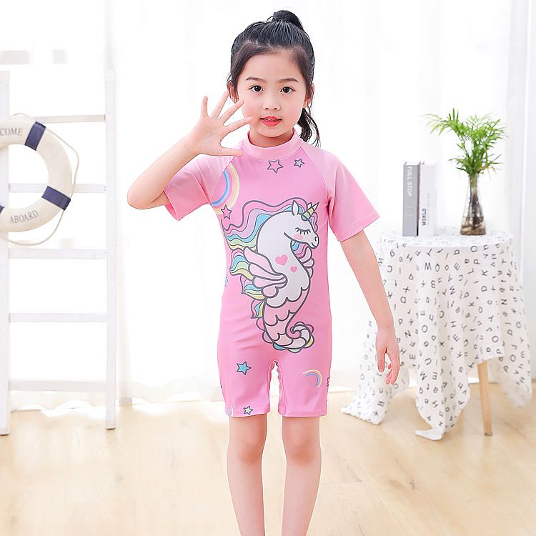 European and American cartoon children's swimsuits,cute boys and girls' swimsuits,one-piece baby quick drying swimsuits for small and medium-sized children,short sleeved dinosaur seahorse unicorn,soft