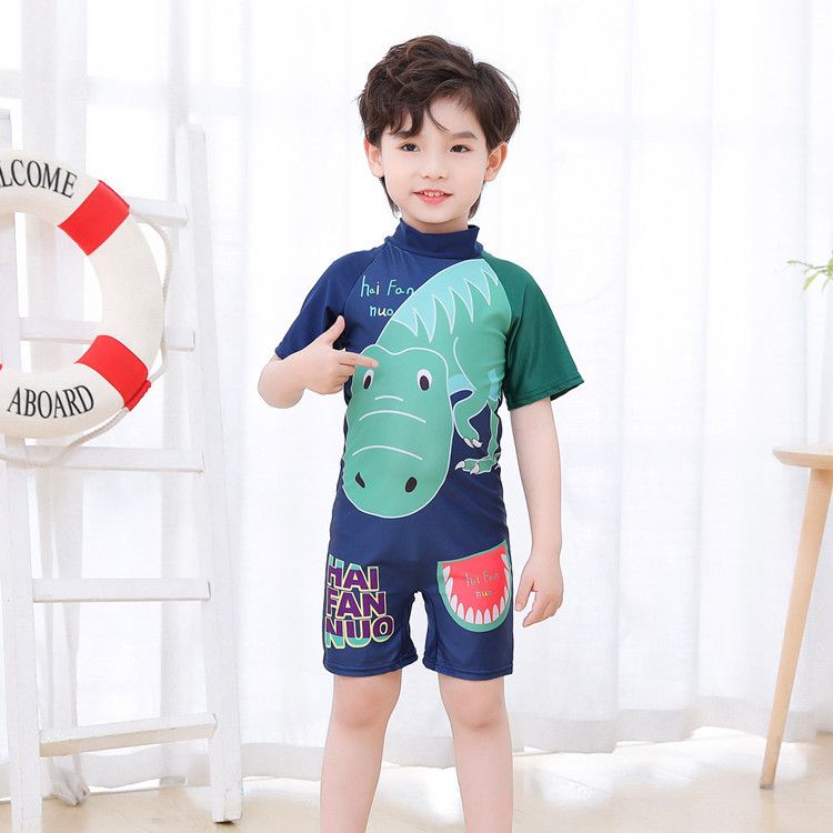European and American cartoon children's swimsuits,cute boys and girls' swimsuits,one-piece baby quick drying swimsuits for small and medium-sized children,short sleeved dinosaur seahorse unicorn,soft