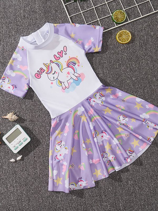 Hot selling children's swimsuits,girls' one-piece swimsuits for summer,training swimsuits for small,medium,and large children and girls,round neck waistband A-line skirt,soft comfortable, quick drying