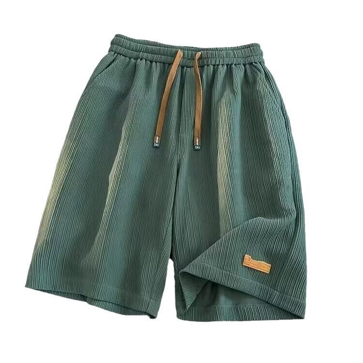 New Ice Silk Casual Shorts for Men, Summer Thin American Trendy Brand Trendy Quick Drying Sports Pants, Loose Large Beach Pants, Thin Band Elastic Waist, Pocket, Simple Fashion, Casual Versatile