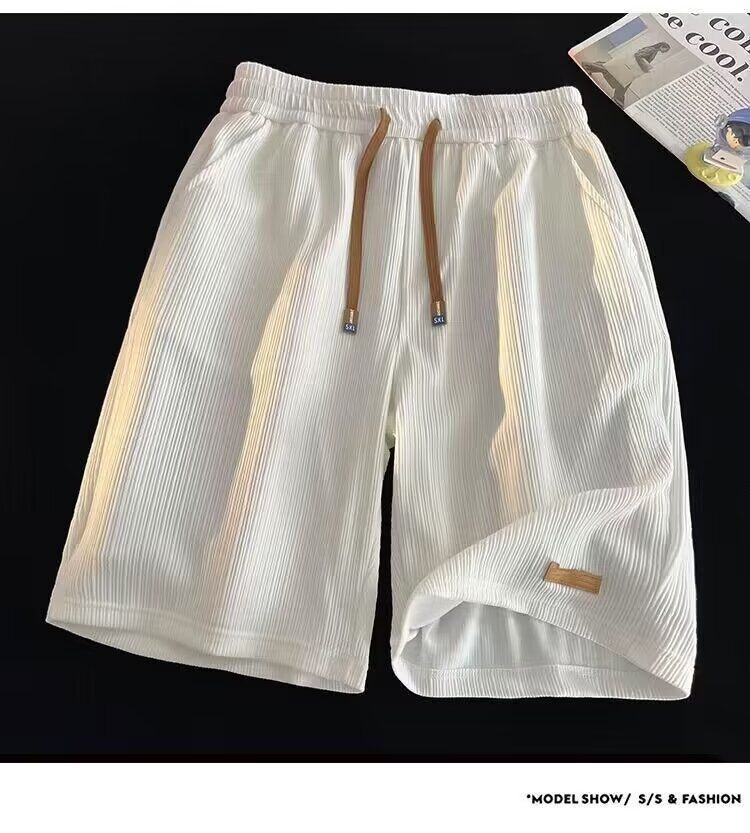 New Ice Silk Casual Shorts for Men, Summer Thin American Trendy Brand Trendy Quick Drying Sports Pants, Loose Large Beach Pants, Thin Band Elastic Waist, Pocket, Simple Fashion, Casual Versatile