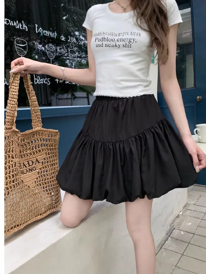 New plus size slim fit and slimming skirt for women,gentle high waisted A-line cake skirt for spring summer,pear shaped white skirt,solid color lantern skirt,soft comfortable fabric,simple versatile
