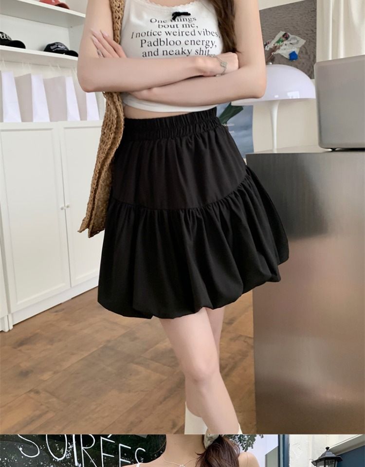 New plus size slim fit and slimming skirt for women,gentle high waisted A-line cake skirt for spring summer,pear shaped white skirt,solid color lantern skirt,soft comfortable fabric,simple versatile